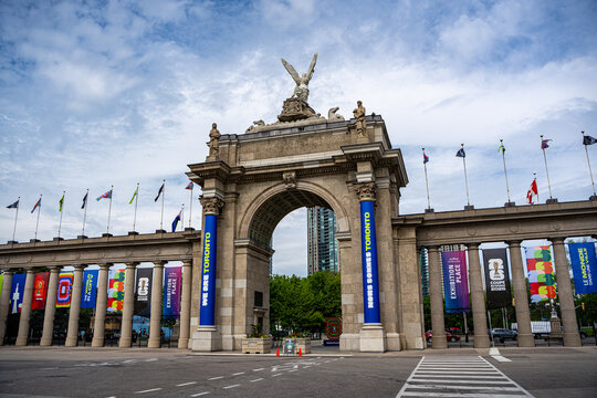 FIFA Fan Festival Toronto 2026 installation at Princes' Gates. Toronto, Canada - June 9, 2026.