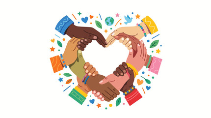 Naklejka premium Flat Vector Illustration of Interlocking Hands and Hearts