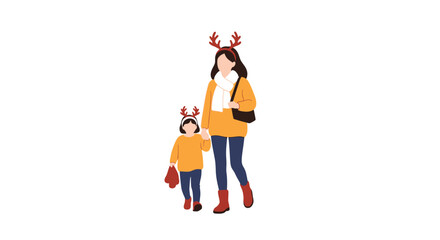 Mother and child wearing antlers festive holiday season illustration © MahiAhmed