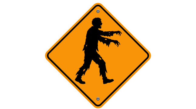 Zombie Crossing Warning Road Sign Isolated PNG Halloween Traffic Sign Concept