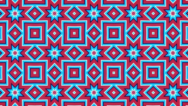 Colourful psychedelic kaleidoscope neon mirrored loop background. Vibrant symmetrical flowers geometric shape animated. Honeycomb cell structure. Hexagonal forming a shapes creating fractal sacred.