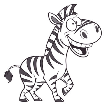 Happy cartoon zebra smiling and walking line art illustration with character