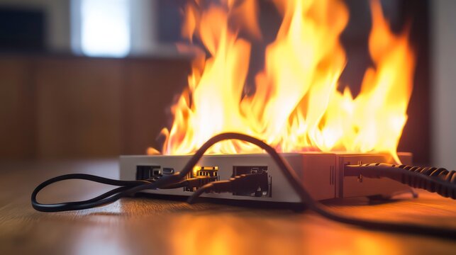 Electrical fire hazard caused by overloaded power strip