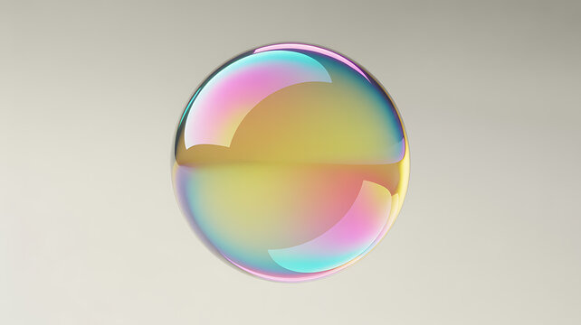 Realistic transparent soap bubble with rainbow iridescent reflections for creative editing
