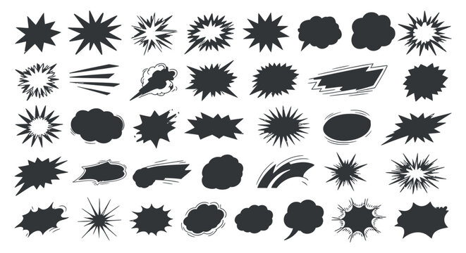 Explosion Shapes And Speech Bubbles Silhouette Vector Illustration