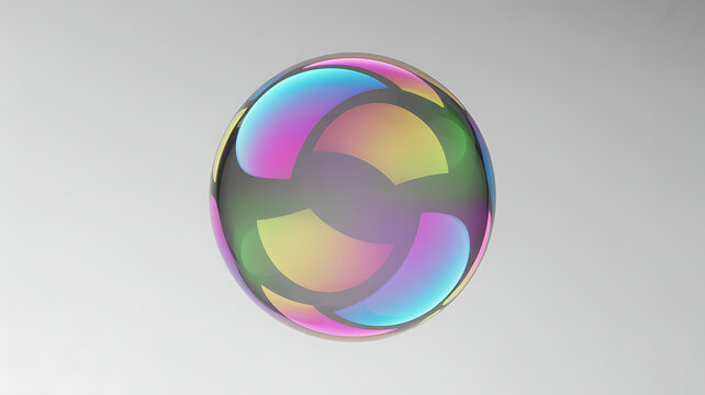 Realistic transparent soap bubble with rainbow iridescent reflections for creative editing