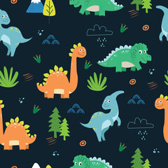 Cute Dino Seamless Pattern © littlesaestudio