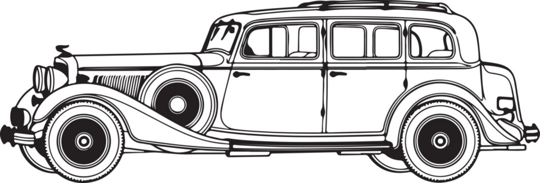 Vintage Taxi Cab Line Art Vector Illustration
