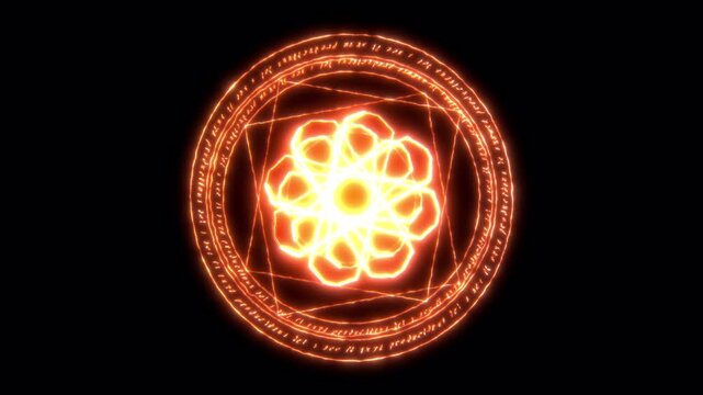 Fiery glowing magical summoning circle animation on black background.