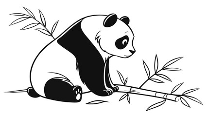 Cute panda sitting and eating bamboo stick with wildlife illustration friendly © bali