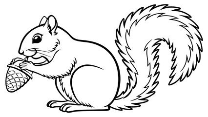 Cute squirrel holding an acorn line art illustration with simple graphic © bali