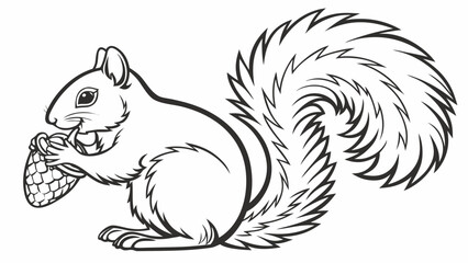 Detailed squirrel eating an acorn line art drawing with stylized graphic © bali