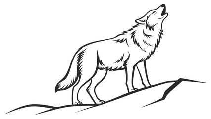 Obraz premium Howling wolf silhouette illustration on mountain peak with mountain, predator