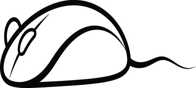 Minimalist black line art of computer mouse on white background