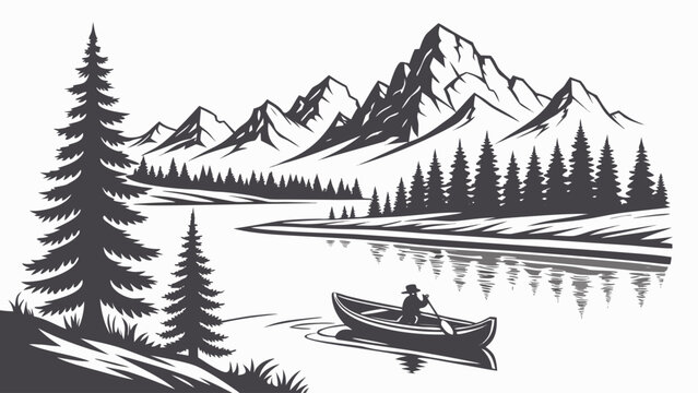 Person rowing a canoe on a calm lake by mountains with canoeing, mountain