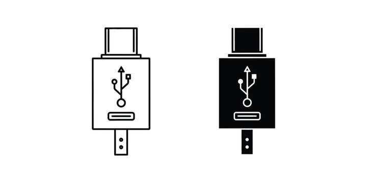 USB Type-C connector in outline and solid silhouette on a white background for technology concepts