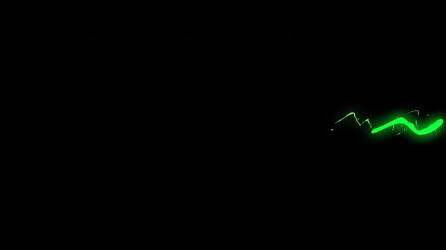 Neon green electric audio wave animation on black background.
