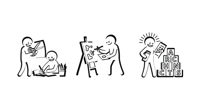 Illustrations of People Engaged in Various Creative Hobbies.