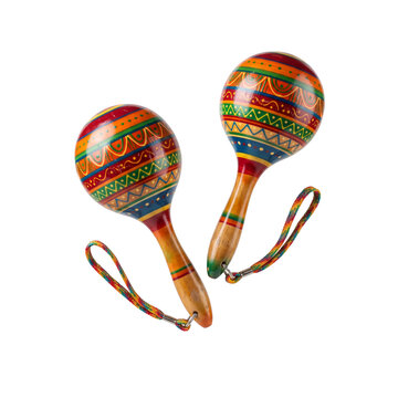 Two colorful wooden maracas isolated on transparent background