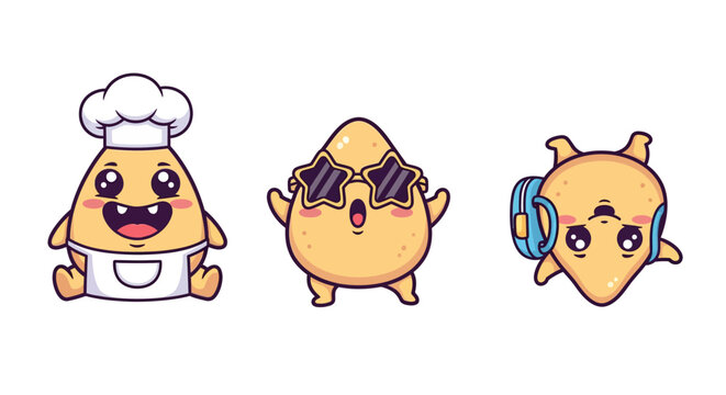 Cute Cartoon Bread Characters in Different Outfits.