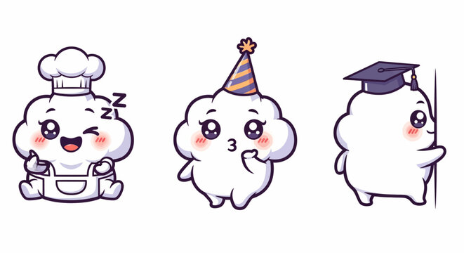 Cute Cloud Characters in Different Costumes and Poses.