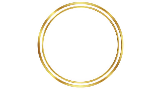 Elegant golden circle ring frame isolated on transparent background