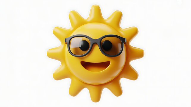 Yellow sun emoji wearing cool sunglasses 3d isolated cutout 