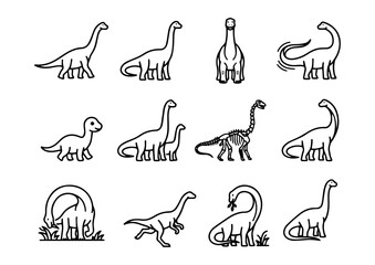Sauropod Dinosaur Line Art Prehistoric Monoline Vector Pack on PNG Background, sauropod dinosaur, dinosaur line art, dinosaur icon set, prehistoric animal, brachiosaurus, long neck dinosaur, jurassic, © TalalAhmad