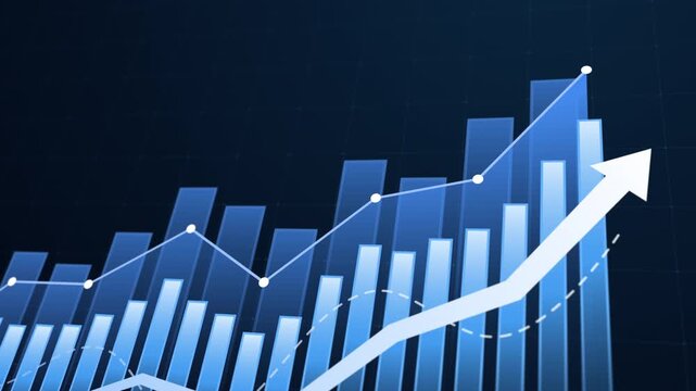 Bar and line chart animation illustrating business growth, financial analytics and rising revenue trends. Ideal for presentations about investment, performance, data visualization and market strategy