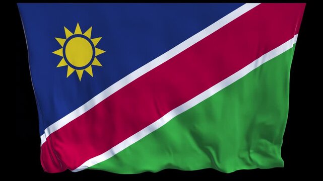 Professional animation of the Namibia flag waving in the wind, ideal for news content, travel projects, cultural presentations, educational videos, political topics, web banner use national holiday