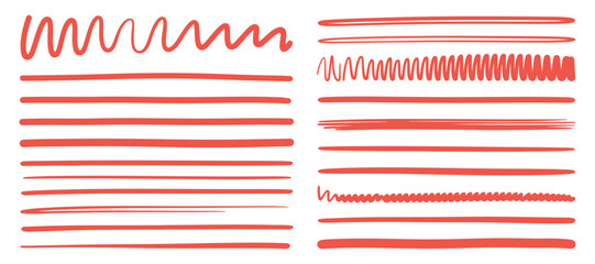 Obraz premium Collection Of Red Brushstroke Lines And Wavy Patterns Vector Illustration
