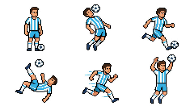 Soccer player in various kicking positions.pixel art,8 bit