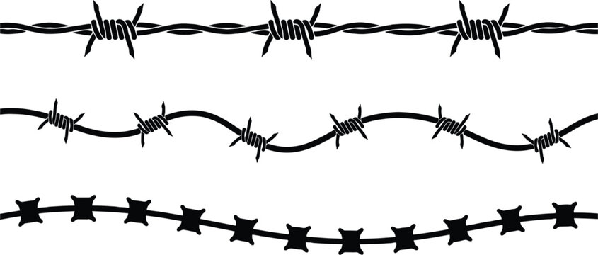 Barbed wire vector collection isolated, security fencing and protective boundary illustration design set