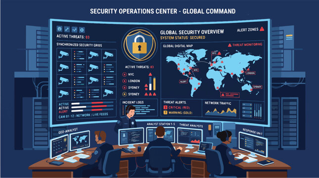 Security Operations Center Vector Illustration