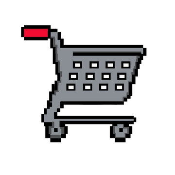 retro pixel shopping cart icon 8-bit vector design style