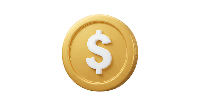 3d icon of a single gold coin with a dollar sign isolated on transparent background