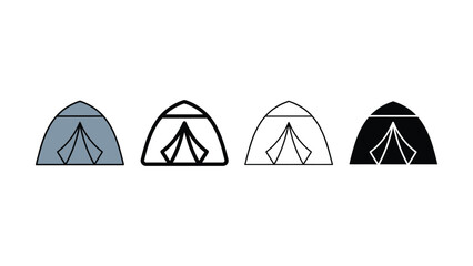 Four different colored tent icons in a row on white background © MD