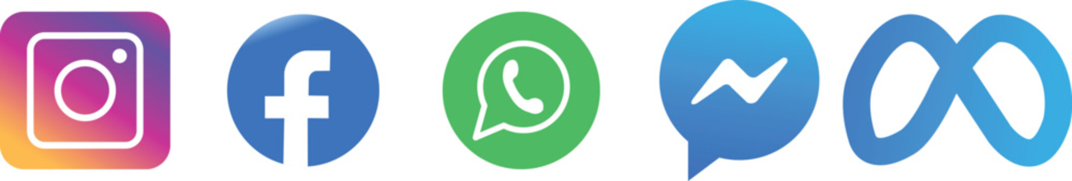 A row of Meta platforms icons including Instagram,fb logo, Facebook, WhatsApp, Messenger, and the Meta corporate logo isolated on a white background. CHATTOGRAM, BANGLADESH - JUNE 10, 2026