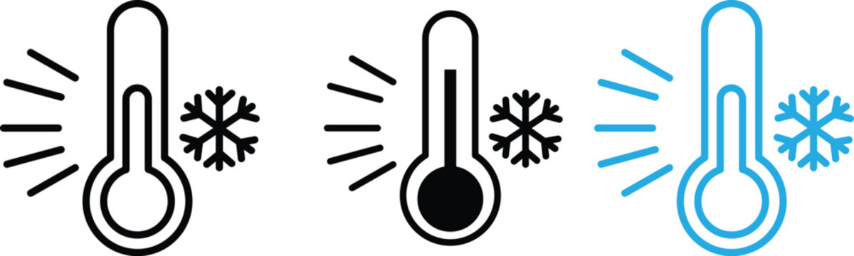 Set of thermometer icons with snowflake symbol representing cold temperature vector illustration