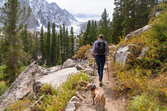 hiker walking on wilderness mountain trail Inyo National Forest