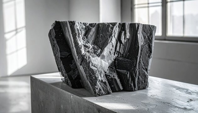 Large block of raw graphite with coarse crystalline texture partially fractured
