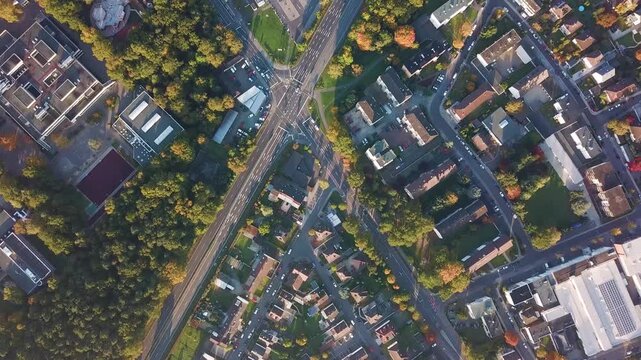 city ​​from above - traffic on street intersection in the city. 4K Video.