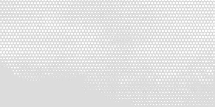 Abstract white and light gray halftone dots background. Minimalist pop art pattern texture with subtle gradient color for web and print banner.