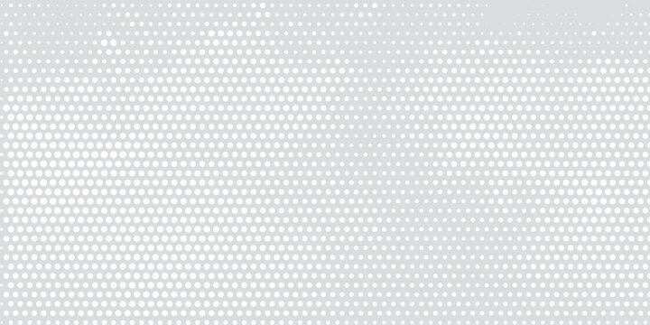 Abstract white and light gray halftone dots background. Minimalist pop art pattern texture with subtle gradient color for web and print banner.