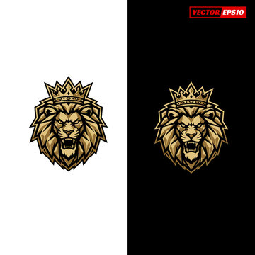 Majestic Golden Lion Head with Royal Crown Emblem.