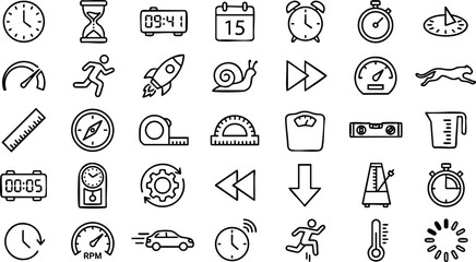 Time and speed concept hand drawn icon set for efficiency and measurement graphics with measurement, efficiency © MD JAHID