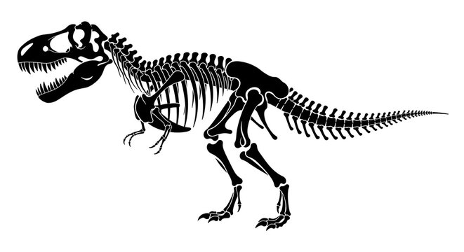 Art Deco T Rex Skeleton Silhouette Clipart Black and White Dinosaur Bone Illustration
