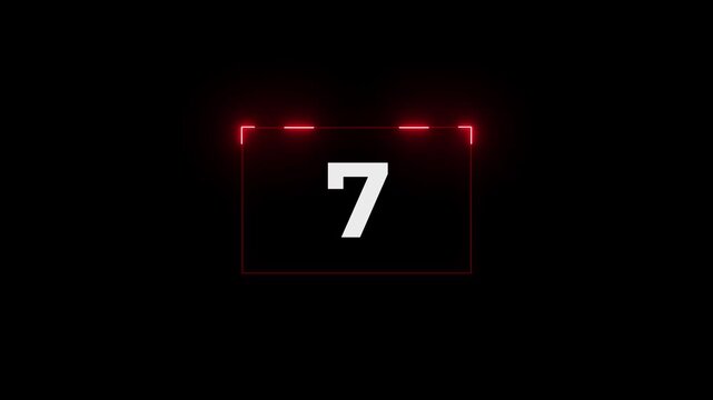 12 to 0 countdown light red glow neon animation isolated on black background