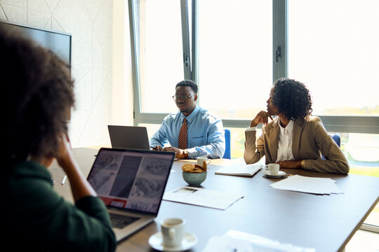 Meeting in a bright office