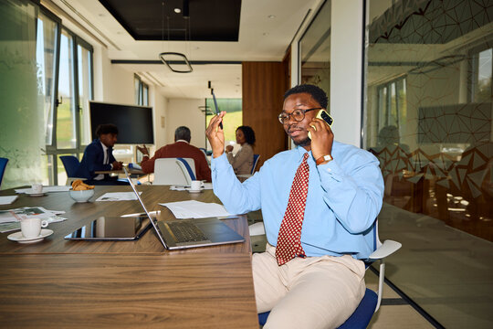 Businessman on the phone during work